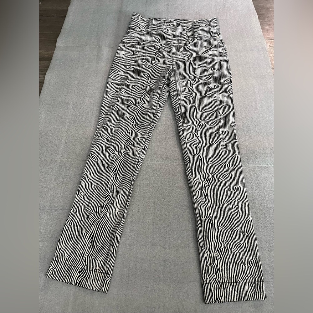 Joseph Ribkoff Zebra Print Pull On Pants Black Silver Woodgrain Striped Sz 8